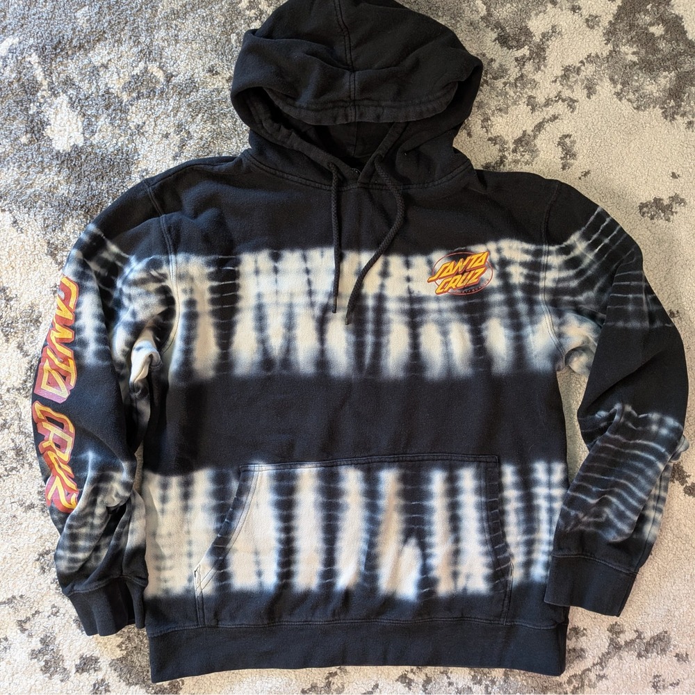 Santa Cruz Skateboards Black Tie Dye Stripe Pullover Hoodie Mens Medium M